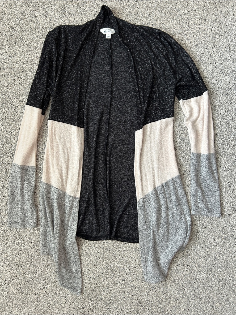 Market & Spruce Black, Cream & Gray Colorblock Open Cardigan